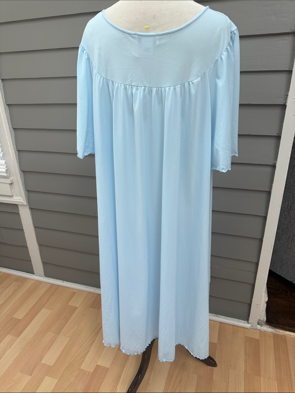 Shadowline Beloved Flutter Sleeve Light Blue Lace Babydoll Nylon Nightgown 3X - Picture 6 of 8